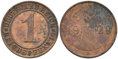 Германия 1 рейхспфенниг 1929 A KM 37, J. 313 медь    4594-1256