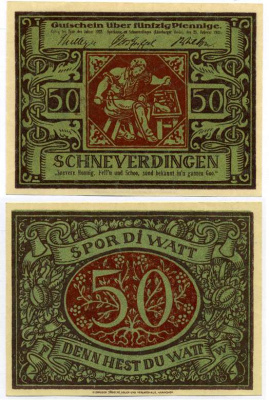 Германия, Шневердинген 50 пфеннигов 1922 SCHNEVERDINGER SPARKASSE, нотгельд Grabowski 1193.2  бумага  UNC (пресс) 7221-4-1-1