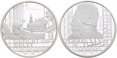 НИДЕРЛАНДЫ МЕДАЛЬ КАРЕЛ ФАБРИЦИУС (1622-1654), КАРТИНА ВИД ДЕЛФТА 1652 ГОД, ДИАМЕТР 30 мм., ВЕС 9,42 гр. медно-никель 1087-2-32