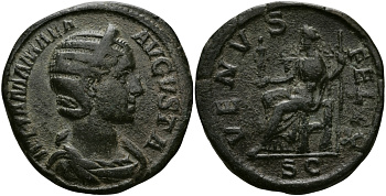 Римская Империя сестерций 224 Юлия Мамея, мать Александра Севера VENVS FELIX Венера, Рим Good Very fine 20,44 гр RIC 701 бронза 1073-8-12