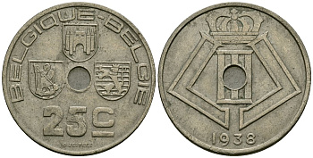 Бельгия 25 сантимов 1938 BELGIQUE - BELGIE KM 114 никель латунь 4172-131