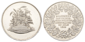 Германия медаль 1865 выставка в Кельне, 41 мм., 36,3 гр. Weiler 2545 серебро 00-1067-8-12