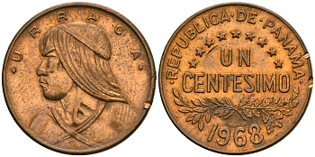 Панама 1 сентесимо 1968 Уррака KM 22 бронза 4608-656