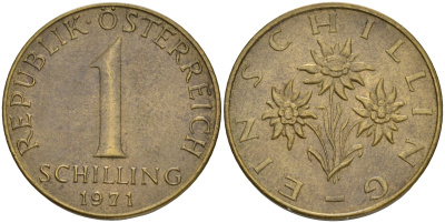 Австрия 1 шиллинг 1971 KM 2886 алюминиевая бронза 4556-317
