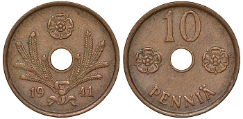 Финляндия 10 пенни 1941 KM 33.1 медь 51-3533