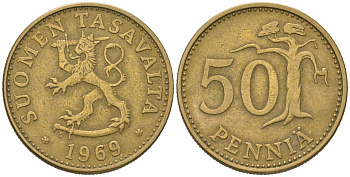 Финляндия 50 пенни 1969 S KM 48 алюминиевая бронза 4577-825