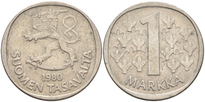 Финляндия 1 марка 1980 KM 49а медно-никель 4586-653