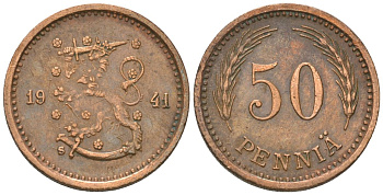 Финляндия 50 пенни 1941 S KM 26a медь 4174-1055
