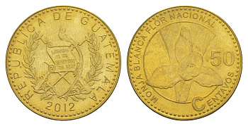 Гватемала 50 сентаво 2012 KM 283a сталь плакированная латунью UNC 4642-832