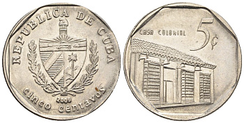 Куба 5 сентаво 2009 KM 575.2, Schoen 713, JMA MC19 сталь плакированная никелем 4115-1022