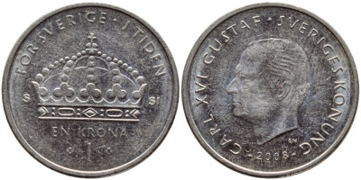 Швеция 1 крона 2008 Карл XVI Густав (1973- ) KM 894 медно-никель 85-1047