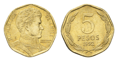 Чили 5 песо 1992 KM 232 алюминиевая бронза UNC 4685-638