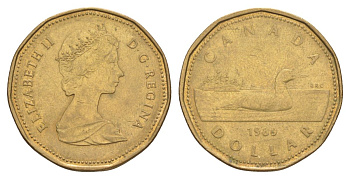 Канада 1 доллар 1989 Елизавета II (1952-2022), утка KM 157 никель плакированный позолоченной бронзой 4631-747