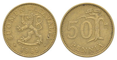 Финляндия 50 пенни 1969 KM 48 алюминиевая бронза 4648-447
