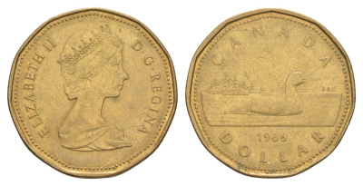 Канада 1 доллар 1989 Елизавета II (1952-2022), утка KM 157 никель плакированный позолоченной бронзой 4631-747