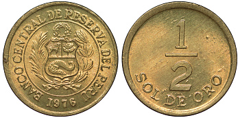 Перу 1/2 соля 1976 KM 265 латунь aUNC 4189-942