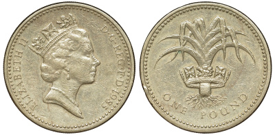 Великобритания 1 фунт 1985 Елизавета II (1952-2022) KM 941, Spink 4331 никель латунь 51-757