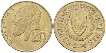 Кипр 20 центов 1994 KM 62.2 никель латунь 4616-1021