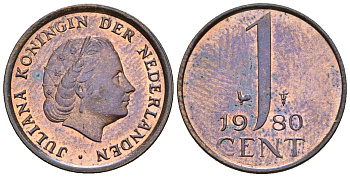 Нидерланды 1 цент 1980 Юлиана (1949-1980) KM 180 бронза UNC 220-517