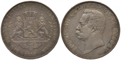 Гессен-Дармштадт 1 талер 1859 Людвиг III (1848-1877) КМ 338 серебро 00-809-36