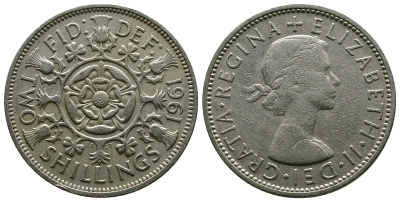 Великобритания 2 шиллинга (флорин) 1961 Елизавета II (1952-2022) KM 906, Spink 4146 медно-никель 4382-314