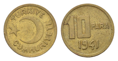 Турция 10 пара 1941 KM 868 алюминиевая бронза 45-414