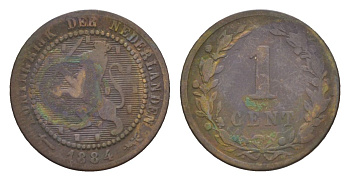 Нидерланды 1 цент 1884 Виллем III (1849-1890) KM 107 бронза 71-1038