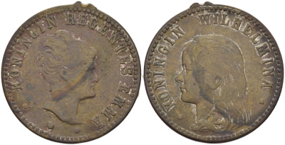 НИДЕРЛАНДЫ МЕДАЛЬ ND КОРОЛЕВА ЭММА, КОРОЛЕВА ВИЛЬГЕЛЬМИНА, ДИАМЕТР 27 ММ., СЛЕДЫ ОТ УШКА ДЛЯ НОСКИ бронза 31-1257