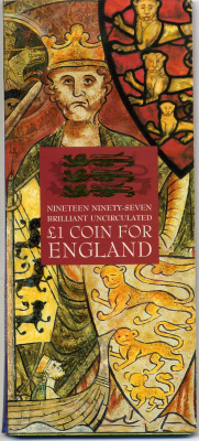 Великобритания 1 фунт 1997 Елизавета II (1952-2022), в запайке KM 975, Spink 4340 никель латунь BUNC 5-4-4-29
