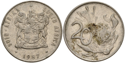 ЮАР 20 центов 1987 KM 86 никель 4156-936