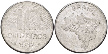 Бразилия 10 крузейро 1982 карта Бразилии KM 592.1 нержавеющая сталь 4388-233