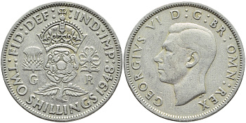 Великобритания 2 шиллинга (флорин) 1948 Георг VI (1936-1952) KM 865, Spink 4102 медно-никель 4394-1035