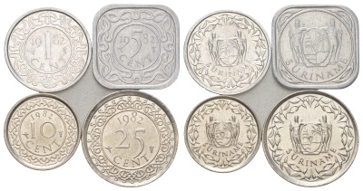Суринам годовой набор из 4 монет (1, 5, 10 и 25 центов) 1982 KM 11a, 12a, 13 и 14 UNC 4625-241-244
