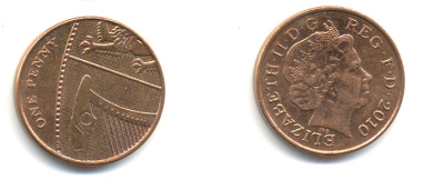 Великобритания 1 пенни 2010 Елизавета II (1952-2022) KM 1107, Spink B6 сталь плакированная медью 177-1228