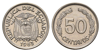 Эквадор 50 сентаво 1963 KM 81 сталь плакированная никелем UNC 4666-339