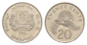 Сингапур 20 центов 1990 KM 52 медно-никель 4640-535