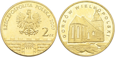 Польша 2 злотых 2007 MW, серия польские города, Гожув-Велькопольский KM 623 латунь 4586-1257