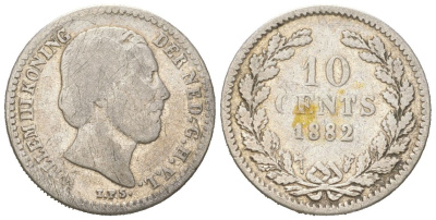 Нидерланды 10 центов 1882 Виллем III (1849-1890) KM 80 серебро 4152-925