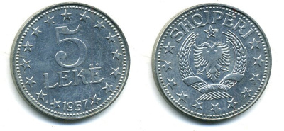 Албания 5 леков 1957 KM 38 цинк 35-333