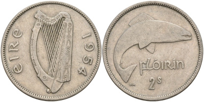 Ирландия 2 шиллинга = 1 флорин 1954 KM 15a медно-никель 4144-1032