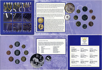 ЮАР официальный набор из 9 монет 1998 1, 2, 5, 10, 20 и 50 центов; 1, 2 и 5 рандов KM 159, 160, 161, 162, 163, 164, 165, 166, 170 сталь плакированная медью, сталь плакированная бронзой, медь плакированная никелем BU 3-6-1-02