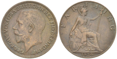 Великобритания 1 фартинг 1924 Георг V (1910-1936) KM 808.2, Spink 4060 бронза 4543-1031