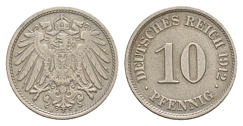Германия 10 пфеннигов 1912 J, Вильгельм II (1888-1918) KM 12, J. 13 медно-никель 4640-325
