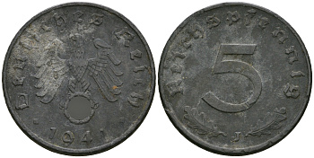 Германия 5 рейхспфеннигов 1941 J KM 100, J. 370 цинк 4608-1019