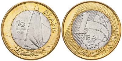 Бразилия 1 реал 2015 XXXI летние Олимпийские Игры, Рио-де-Жанейро 2016 - Парусный спорт KM 705 биметалл UNC 4140-112