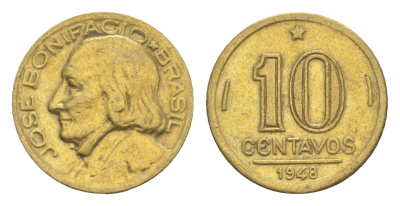 Бразилия 10 сентаво 1948 Жозе Бонифасиу де Андрада и Силва KM 561 алюминиевая бронза 4644-431