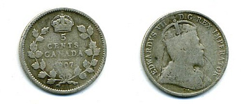 Канада 5 центов 1907 Эдуард VII (1901-1910) KM 13 серебро 46-2457