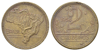 Бразилия 2 крузейро 1954 брак кружка KM 559 алюминиевая бронза 4646-513