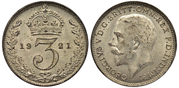 Великобритания 3 пенса 1921 Георг V (1910-1936) KM 813а, Spink 4026 серебро 4528-529