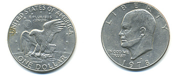 США 1 доллар 1978 D, Президент Эйзенхауэр, лунный орел KM A203 медь плакированная медно-никелем 93-815